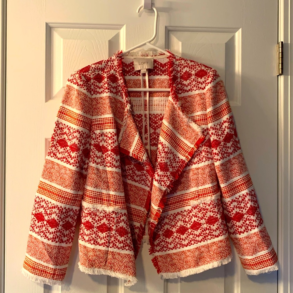Loft Blazer with red and orange stitched embellishment and padded shoulders